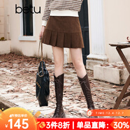 百圖betu女裝秋冬新款半身裙學(xué)院風(fēng)顯瘦燈芯絨百褶裙短裙2310T73 咖啡色 M