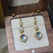 飾尚e族2024年新款輕奢小眾耳環(huán)感耳飾海藍寶耳環(huán)淡水珍珠銀針耳釘 5141耳鉤(銅鍍18K金)