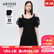 艾諾絲雅詩(shī)【商場(chǎng)同款】夏新珍珠網(wǎng)紗泡泡袖短袖小清新小黑裙連衣裙10429006 黑色 M