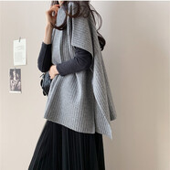 現貨韓版披肩純色粗棒針寬松斗篷針織衫中長(cháng)款毛衣羊毛衫披肩開(kāi)衫 灰色 均碼