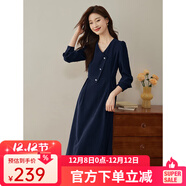 熙世界（sllsky）浪漫復古連衣裙女秋冬公主裙法式赫本生日禮裙子高級感本命年女裝 太空藍 M