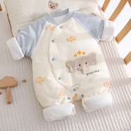 映棠嬰兒衣服純棉a類(lèi)夾棉秋冬保暖男寶寶連體衣0到6個(gè)月少爺服外出服 加棉連體衣藍色天才小象(120g) 59cm(參考4-10斤) 均碼