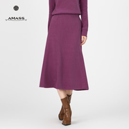阿瑪施（AMASS）秋冬新款復古A字裙百搭修身松緊高腰半身裙女5200404 紫紅色 M 3碼