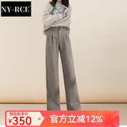 NY-RCE毛呢闊腿褲女秋冬高腰垂感新款褲子休閑加絨加厚寬松拖地長(cháng)褲 淺咖色常規款(適合165以下) 加絨 M