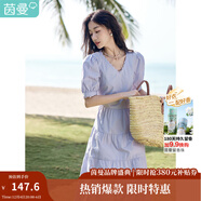 茵曼（INMAN）純棉法式氣質(zhì)連衣裙女裝2025夏季新品顯瘦V領(lǐng)泡泡袖A字長(cháng)裙子 紫荊粉 -18525989 S