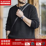 馬登工裝美式復古豎條紋亨利領(lǐng)毛衣寬松加厚黑色打底針織衫男秋冬 黑色 【毛衣男高級感/毛線(xiàn)衣/針織外套男】 2XL 【寬松版型,可拍小一碼】