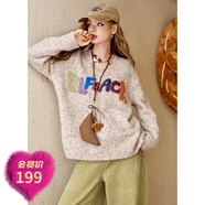 妖精的口袋【博主同款】妖精的口袋彩色毛絨絨字母慵懶風(fēng)毛衣女2025春新款 趣味米灰色 厚款 常規 M 常規