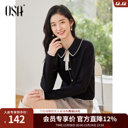 歐莎（OSA）千金小香風(fēng)減齡內搭娃娃領(lǐng)針織衫2025秋新款打底衫毛衣女上衣氣質(zhì) 黑色A XL