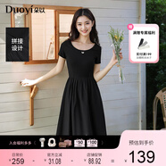 朵以2025夏季新款赫本風(fēng)氣質(zhì)通勤蝴蝶短袖黑色連衣裙圓領(lǐng)小黑裙 黑色 S
