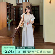 惟友大碼女裝連衣裙胖妹妹夏裝遮肚子顯瘦法式CHIC感裙子 杏仁奶咖 2XL 【尺碼偏大】 建議150-170斤