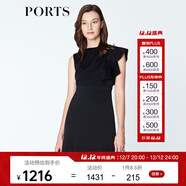 PORTS寶姿 新品 女裝不對稱(chēng)荷葉邊袖袖魚(yú)尾連衣裙LN8D173HWB004 黑色 XS (2)