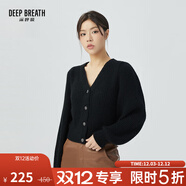 深呼吸DEEP BREATH女裝V領(lǐng)泡泡袖羊毛針織開(kāi)衫女A400775 黑 S (2碼)