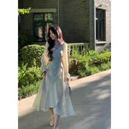 BLOVELAN費爾島嶼 溫柔氣質(zhì)荷葉邊不規則綁帶提花連衣裙設計感 月光杏（連衣裙 XS