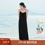 茵曼（INMAN）波西米亞吊帶油畫(huà)連衣裙女2025夏季新款度假裙子 黑色 XL
