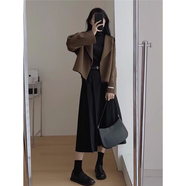 小紅書(shū)爆款加碼女裝春秋季微胖毫米輕成熟的皇家姐妹高檔羊毛外衣 咖色外套+黑色裙[梨型身材飄逸超 S80-90斤 均碼