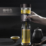 edish316不銹鋼保溫杯 茶水分離泡茶杯套 便攜玻璃水杯子禮品套裝 咖啡色玻璃杯款 570ML