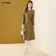 歐迪鳥(niǎo)（ODYBIRD）設計感純色氣質(zhì)連衣裙女2025秋季新款收腰顯瘦中長(cháng)款通勤裙子 橄欖綠 2XL