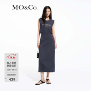 MO&Co.連衣裙春夏解構寬肩高腰收腰鏤空露背印花無(wú)袖棉質(zhì)長(cháng)裙摩安珂 鋼灰色 XS /155