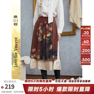 兩三事梵高文藝 繁花游弋 2025冬季新款印花雙層裙擺半身裙 紅色 S