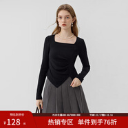 范思藍恩23FS13101芭蕾風(fēng)初秋新款上衣女新款氣質(zhì)長(cháng)袖針織衫 黑色 S