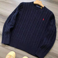 圣大保羅小馬刺繡針織衫RL圓領(lǐng)麻花毛衣男女情侶純原 藍色 XL 【130-150斤】