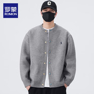 羅蒙綠松石棒球服外套男女春秋冬季2026新款針織開(kāi)衫夾克加厚上衣男裝 灰色(精致刺繡純色開(kāi)衫針織衫) M 建議90-115斤