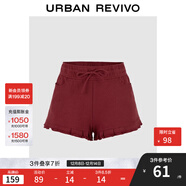 UR2025秋季新款女裝休閑松緊腰抽繩荷葉邊短褲UYY650065 酒紅色 (偏短有內襯) XS