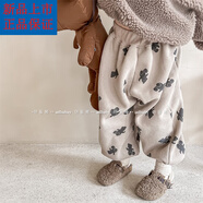 迪士尼（Disney）2025童裝秋冬裝兒童韓版抓絨休閑褲女童秋裝男童冬款衛褲 卡其色 80