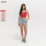 SMFK校園復古運動(dòng)背心打底衫短款修身性感上衣 UTK02系列張天愛(ài)同款 復古紅 M