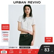 UR2025秋季新款女拼接花邊蝴蝶結系帶短袖開(kāi)襟襯衫UYY250019 本白 M