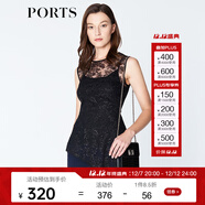 PORTS寶姿 新品商場(chǎng)同款夏新款女裝無(wú)袖吊帶內襯假兩件上衣 黑色 M (6)