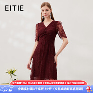 愛(ài)特愛(ài)（EITIE）浪漫精致紅色蕾絲連衣裙鏤空泡泡袖時(shí)尚性感夏新款7007770 紅60 M 160