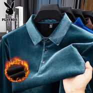 花花公子秋冬季金絲絨翻領(lǐng)POLO衫男2025新款純色中年百搭加絨加厚保暖T恤 藏青寶藍 加絨 XL (/175建議135-150斤)