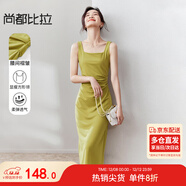 尚都比拉法式高級感連衣裙女秋季赫本風(fēng)長(cháng)款氣質(zhì)A字裙抽褶收腰顯瘦背帶裙