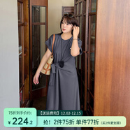 惟友大碼女裝連衣裙胖妹妹夏裝遮肚子顯瘦法式CHIC感裙子 冷杉灰 XL 【尺碼偏大】 建議130-150斤