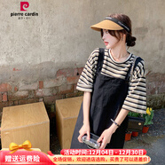 皮爾卡丹胖mmt恤背帶裙兩件套洋氣連衣裙女大碼顯瘦休閑減齡套裝裙夏歐美 黑色(單件背帶裙) 3XL 建議180-195斤