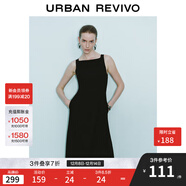 UR2025秋季新款女裝法式氣質(zhì)通勤一字領(lǐng)無(wú)袖連衣裙UWM750004 黑色 XL