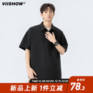 viishow翻領(lǐng)短袖男士polo衫2025夏季新款翻領(lǐng)半袖t恤男寬純色上衣服T 黑色 S