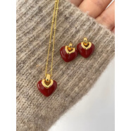 愛(ài)心項鏈復古女小眾設計甜美高級感法式簡(jiǎn)約鎖骨可愛(ài)桃心項鏈女 黃金色項鏈-酒紅色愛(ài)心