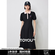 初語(yǔ)polo領(lǐng)連衣裙收腰顯瘦女夏季新款a字裙短袖t恤高腰中長(cháng)裙 黑色 L