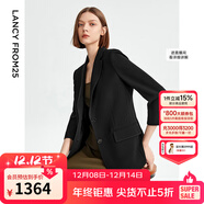 朗姿三醋酸Basic衣櫥白色女士小西裝外套夏新款西服明星同款 黑色 M