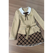 依樂(lè )琦法式秋季英倫風(fēng)學(xué)院風(fēng)千金小姐長(cháng)袖上衣格紋半身裙時(shí)尚兩件套 外套+半身裙【兩件套】 S 【建議80斤-90斤】