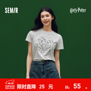 森馬（Semir）哈利波特IP|短袖t恤女小寬松涼感上衣2025夏裝新款印花速干套頭衫 淺花灰00236-海德威 S