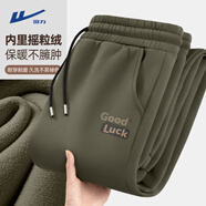 回力加絨褲子男女情侶款重磅搖粒絨束腳運動(dòng)衛褲男戶(hù)外保暖薄絨休閑褲 橄欖綠(好運刷褲標) L /175(建議120斤-140斤左右)