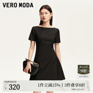VEROMODA新品連衣裙女2025秋冬新款純色圓領(lǐng)收腰短袖新品連衣裙優(yōu)雅裙子 黑色 XS