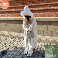 小紅書(shū)秋冬季松弛感慵懶風(fēng)連帽麻花長(cháng)款針織開(kāi)衫加厚毛衣外套 米白色帶環(huán)保毛領(lǐng) S