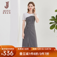 經(jīng)典故事（JANE STORY）2024新款高端精致設計感格子連衣裙女時(shí)尚氣質(zhì)雪紡拼接假兩件裙子 R73黑白格 S