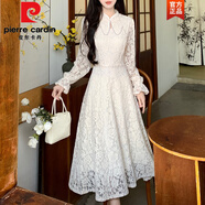 皮爾卡丹（pierre cardin）新中式改良旗袍裙蕾絲連衣裙女秋冬大碼氣質(zhì)復古加厚內搭打底長(cháng)裙 杏色 XL 【120-135斤】