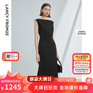 朗姿法式一字肩收腰抽褶設計感氣質(zhì)長(cháng)裙夏裝新款女禮服連衣裙 黑色 2XL