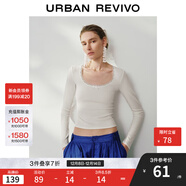 UR2025秋季新款女裝拼接蕾絲短款修身長(cháng)袖T恤UWH450100 本白 S